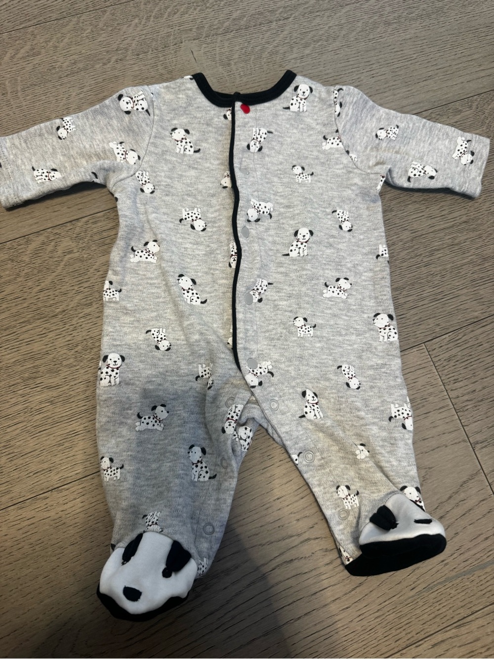 Gray Dalmatian Print Footed Baby One-Piece